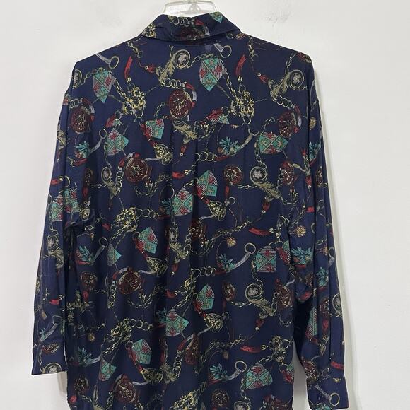 Sorrel Plus Blouse 18 Vintage Button Front Chains Crests Rayon Long Sleeve Top - Picture 7 of 9